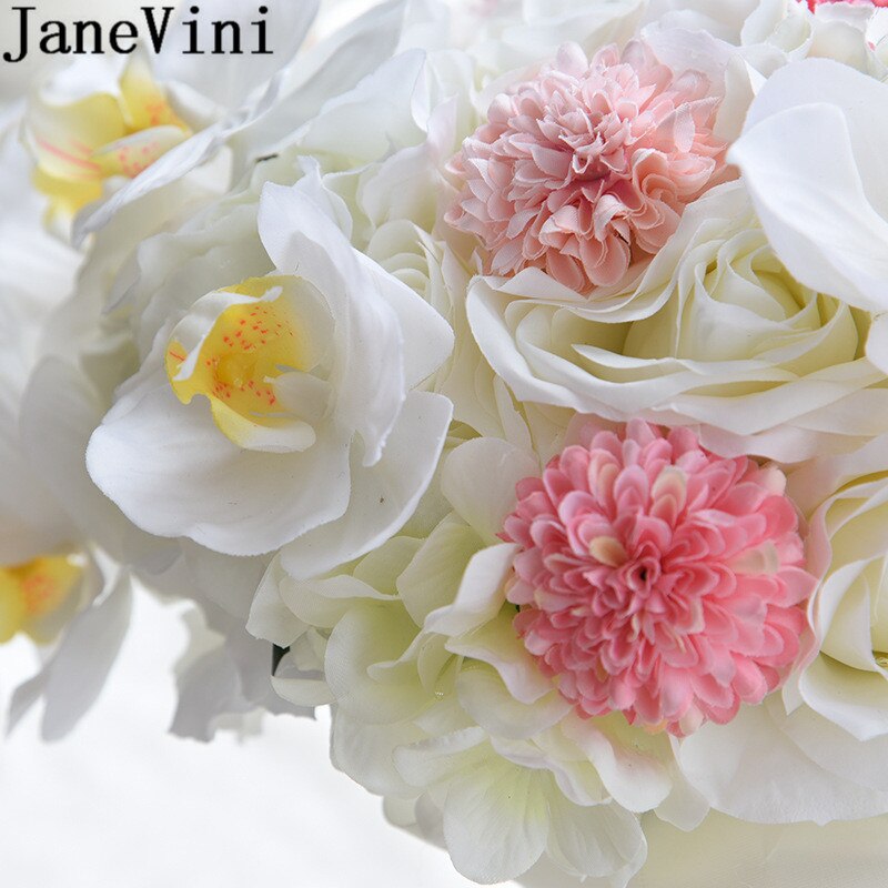 JaneVini Witte Orchidee Waterval Bruidsboeket Roze Kunstmatige Bruid Bedrijf Bloemen Bruids Zijde Bloem Boeket Rozen
