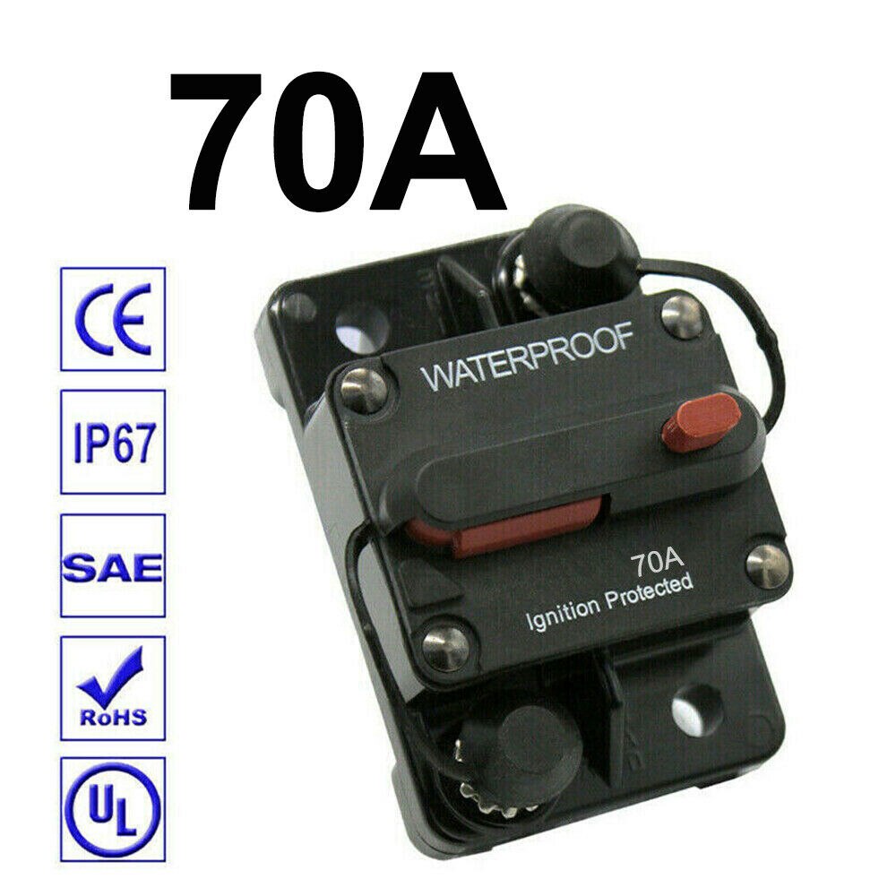 40A 50A 60A 70A 80A AMP Circuit Breaker Dual Battery IP67 Waterproof 12V 24V Fuse Reset Housing is thermal plastic: 70A