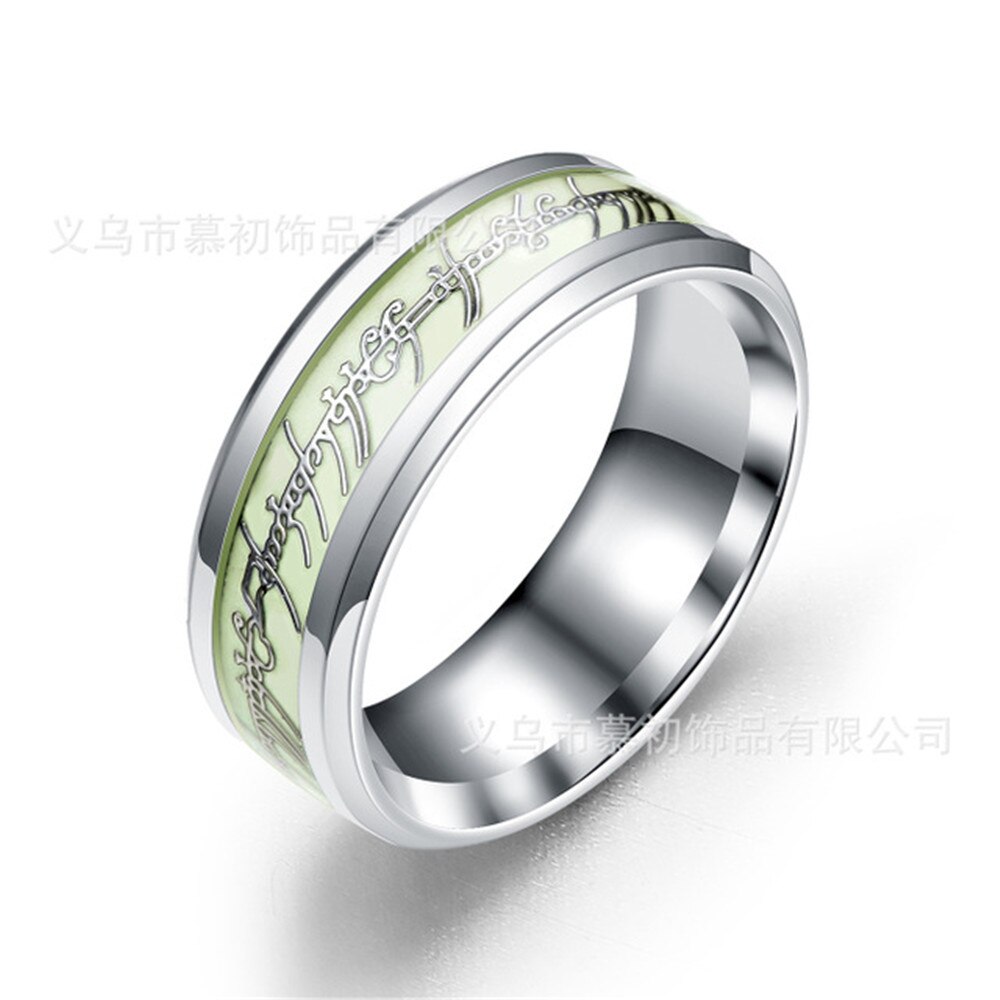 I den lysende ring blå fluorescerende rustfrit stål smykker titanium stål ring ringen mænds og kvinders bryllup ri: 4