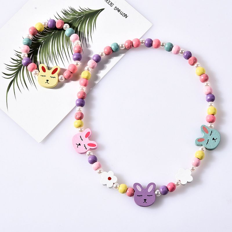 1 set kinderen mix kleur houten kralen ketting armband meisjes prinses sieraden
