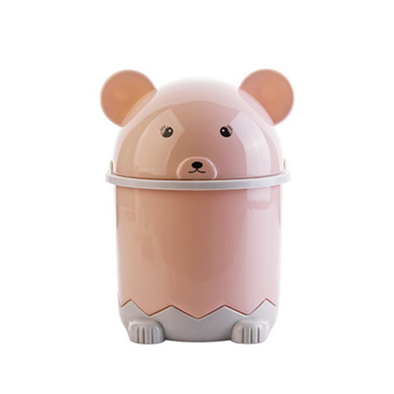 Desktop Waste Bins Trumpet Desktops Mini Covered Kitchen Living Room Trash Can Rolling Cover Type Desktop Dustbin: Pink