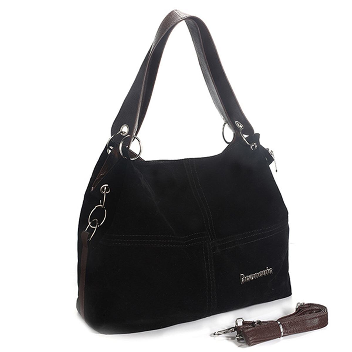 AQUEEN Vintage femmes sac à main femme daim sacs en cuir sac à bandoulière sac à bandoulière dames Hobos fourre-tout décontracté sacs à main de: black