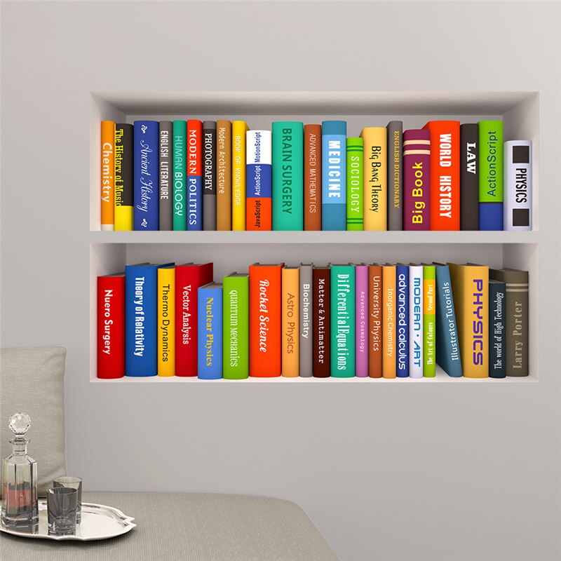 3d Bookshelf Wall Art Stickers For Office Study Room Kids Room Home Decoration Wall Mural Diy Pvc Decals