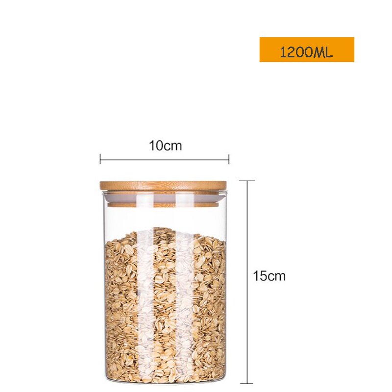 Lufttæt glas opbevaringsglas med bambus låg opbevaring pasta blomst te krydderier snack forseglet glasbeholder krukker til køkken: 1200ml