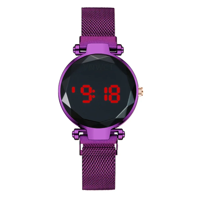 Reloj LED de lujo para mujer, pulsera magnética, collar, pendientes, anillo, reloj de vestir Digital de oro rosa, reloj de pulsera de cuarzo para mujer: YELLOW