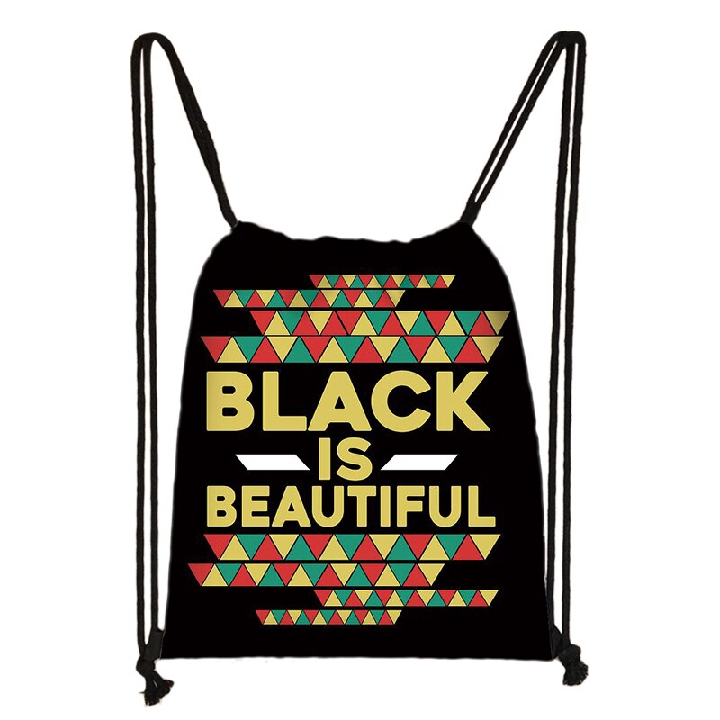 Black Lives Matter Letter Print Drawstring Bag Afro Black Women Backpack American Africa Ladies Storage Bag Cute Travel Bags: skdblacklive02