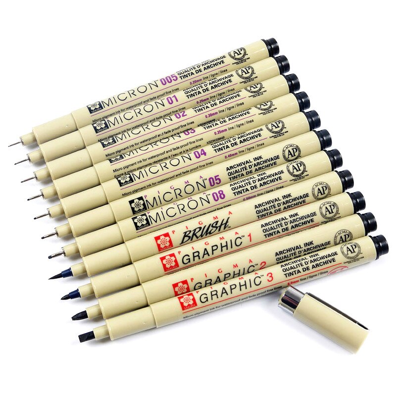 Pigma Micron Sakura Graphic Marker Pen Finliner 005 01 02 03 04 05 08 Pen Brush Fine Point Mapping Art Markers