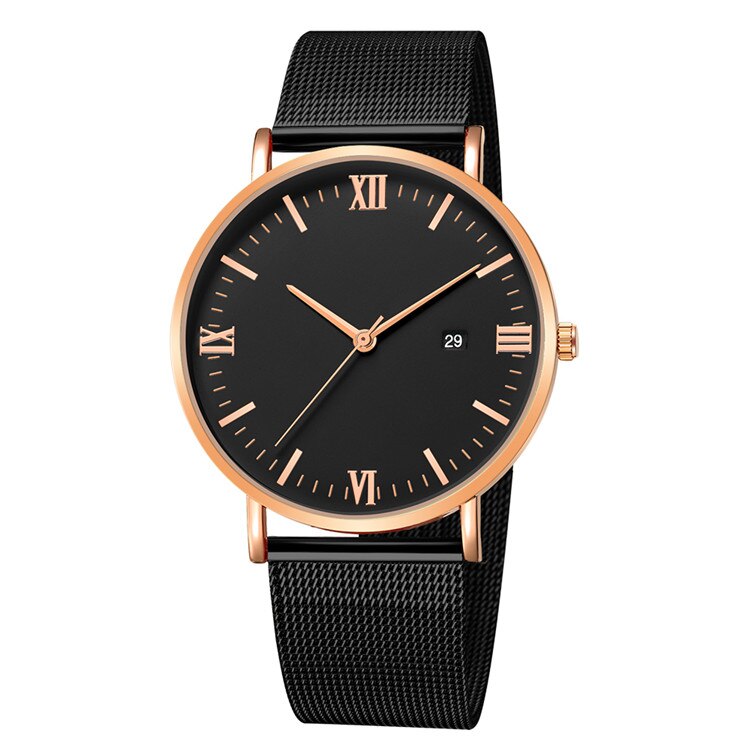 Relogio Masculino moda Roman cyfrowe zegarki męskie Top marka kwarcowy siatka ze stali nierdzewnej zegarek na rękę z paskiem, bransoletą erkek kol saati: black rose black