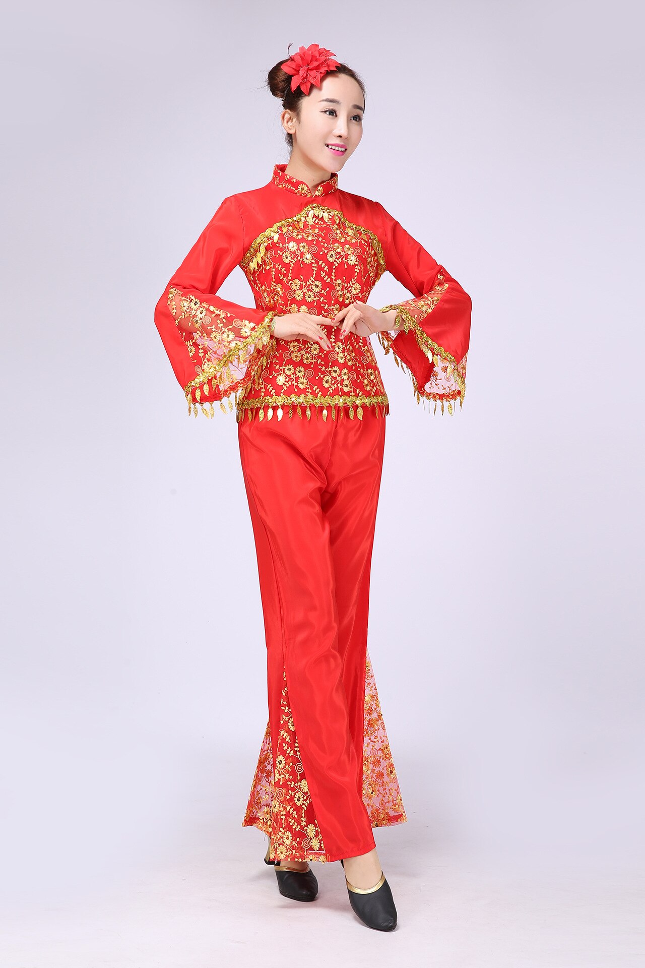 Gilet Polaire Femme Style Chinois Traditionnel - Rouge, Taille Unique
