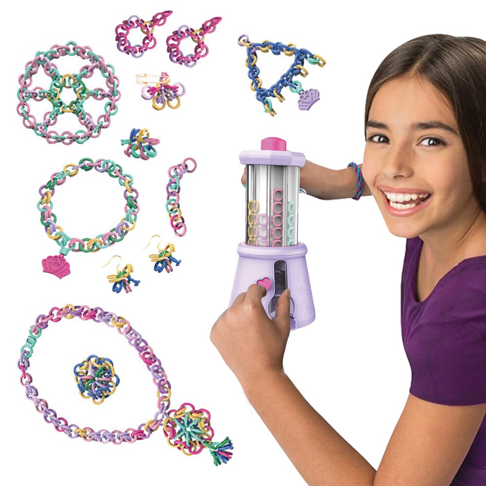 Børn diy vævet armbånd legetøj sort perle vævet kædering gør maskine pige dressing up legetøj