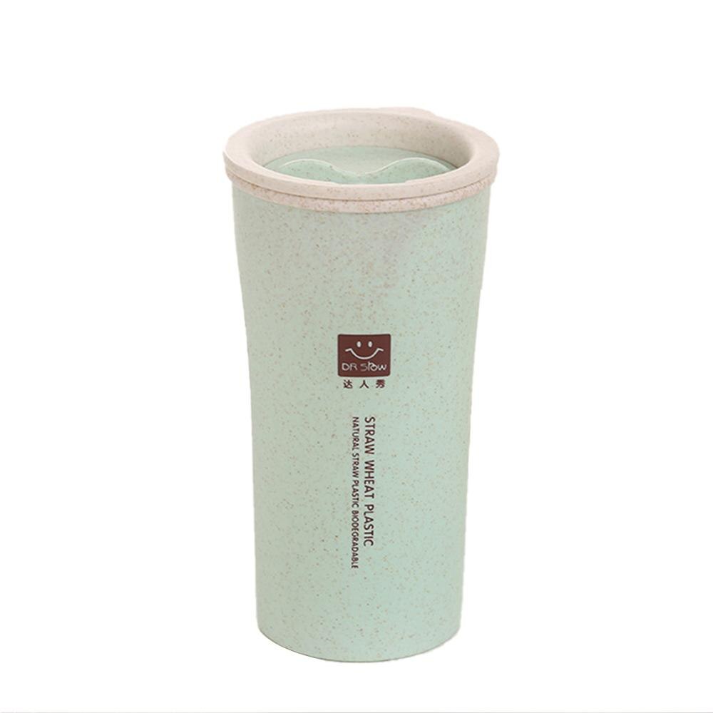 Eco-friendly Drinking Cup 280ML Unbreakable Reusable Two-layer Insulation Wheat Fiber Straw Coffee Cup Travel Mug Leak-proof: Green