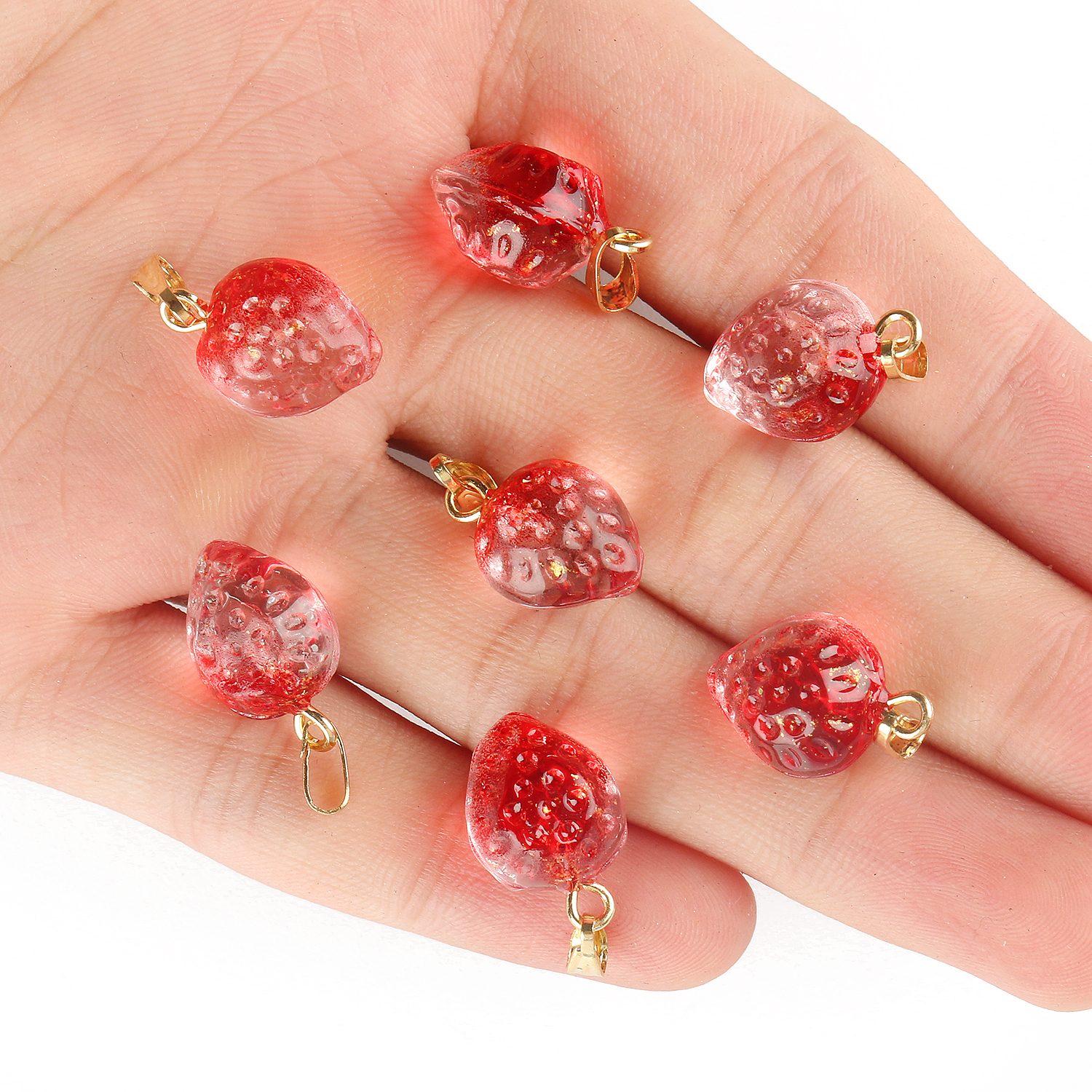 10Pcs Kleurrijke Tsjechische Lampwork Aardbei Hangers Fruit Glas Bedels Hanger Voor Ketting Sieraden Maken Diy Handgemaakte: gradient red
