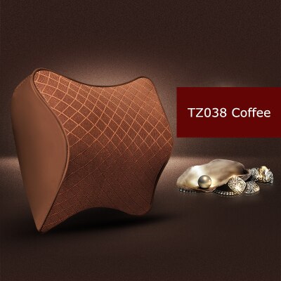 1PCS cute car seat headrest pillow leather solid for the neck rest waist back lumbar support cushion set auto pillow memory foam: TZ038 Coffee