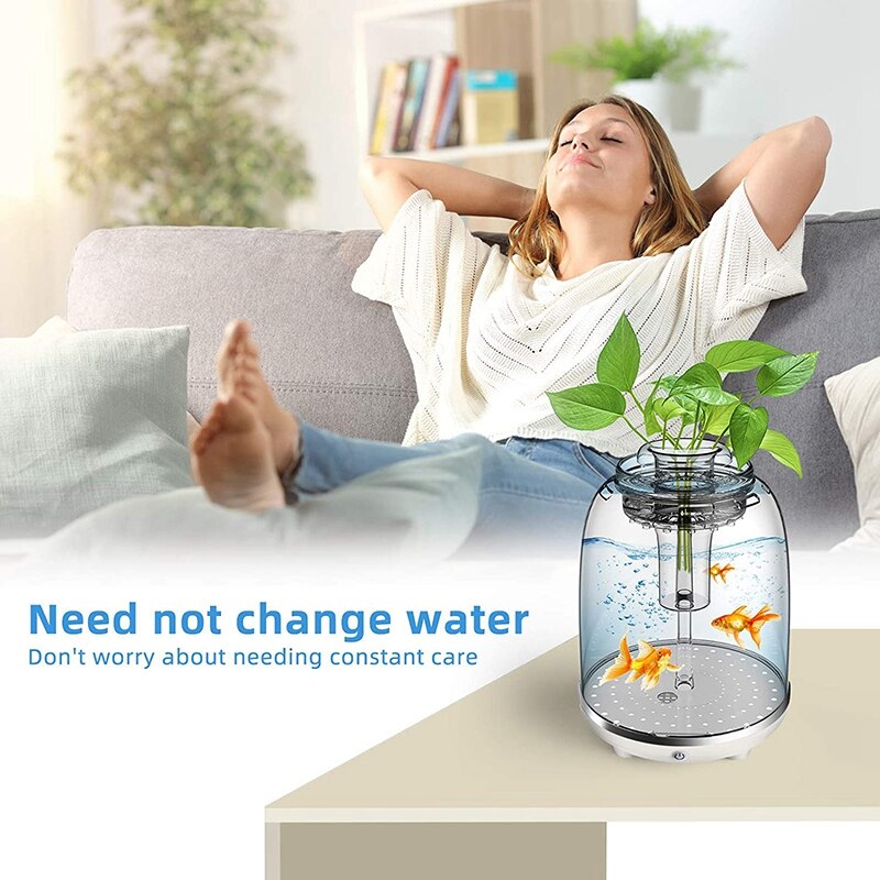 Fish Tank Aquarium Starter Kit Automatic LED Lighting Power Filter, Gold Fish Tank, Self-Cleaning Fish Tank