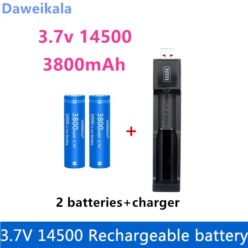 Nueva batería de iones de litio 14500, batería recargable de 3,7 V y 3800mah para linterna, linterna LED, juguetes + cargador: Blanco