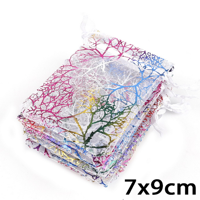 Hurtownie 10 sztuk 50 sztuk wykwintne koral projekt sznurkiem torby z organzy biały niebieski torby do pakowania torby na prezenty ślubne biżuteria woreczki: White  7x9cm / 10pcs