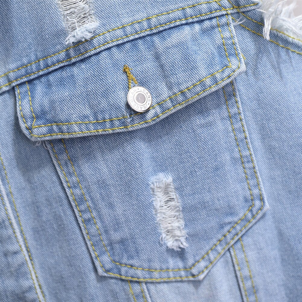 Grote Maat Vrouwen Denim Vest Mouwloze Kleding Vrouw Kleren Losse Plus Size Dragen Gaten Vrouwelijke Jas Jas