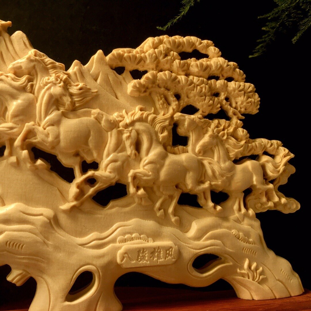 Wood carving animal dragon horse spirit ornament traditional hand carving Home Living Room Office Display Statue