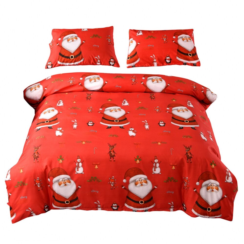 1 sæt julesengetøj julemanden mønster pudebetræk dynetæppe husholdningsartikler juletema hotel seng dekoration