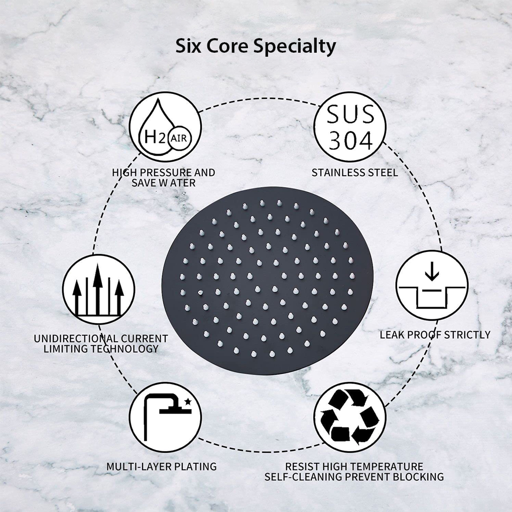 8/12 inch Rainfall Shower Head Stainless Steel Square Round Rain Shower Head Pressurized Big Shower Head