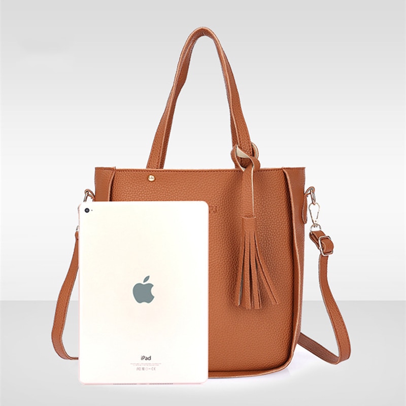Conjunto de Tarjetero con asa superior para mujer, bolso de hombro con borla de gran capacidad, Cartera de cuero PU, cruzado, 4 Uds.