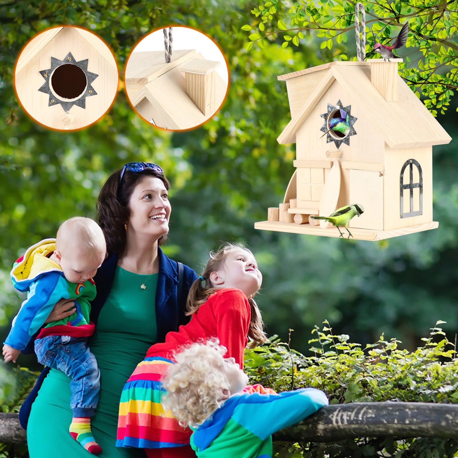 Wooden Bird House Nesting Box Hanging Bird Nests Home Garden Decoration Modern Delicate Outdoor Bird Cage