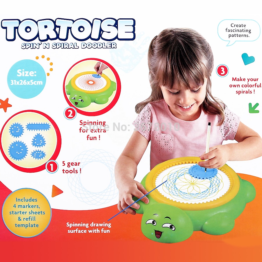 Tortue spin'N spirale doodler filature surface de dessin avec plaisir, spirale concepteur spirographe ensemble éducatif dessin jouets pour enfant