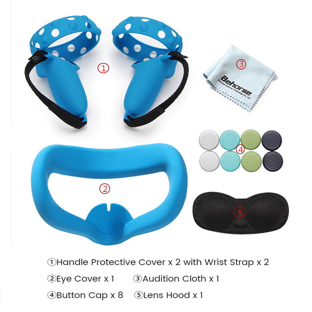 Juego de funda protectora para Oculus Quest 2 VR, carcasa para controlador táctil, con correa y agarre para Oculus Quest 2, accesorios: Blue set 1