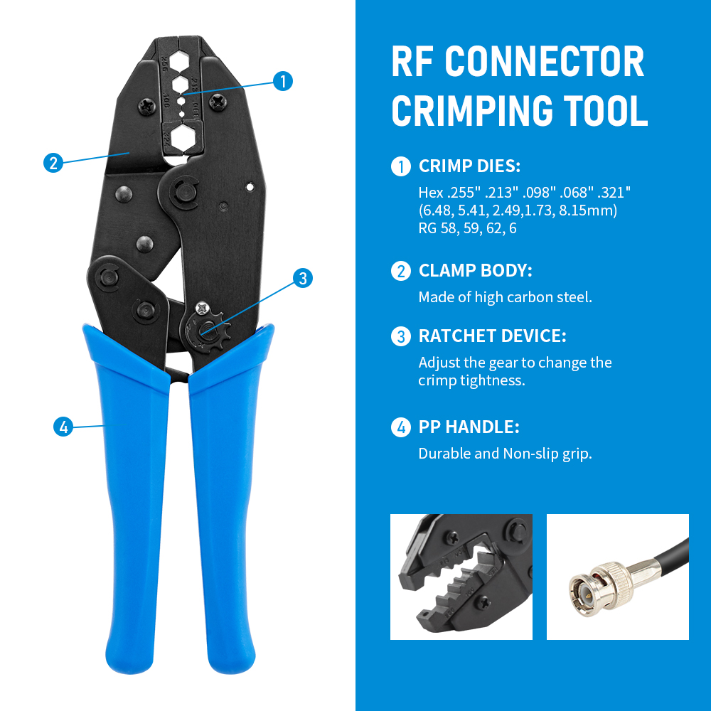 LMR400 Crimper Pliers Hand Crimping Tool for RG8 RG178 RG316 RG174 LMR400 0.429" 0.128" 0.100: Yellow