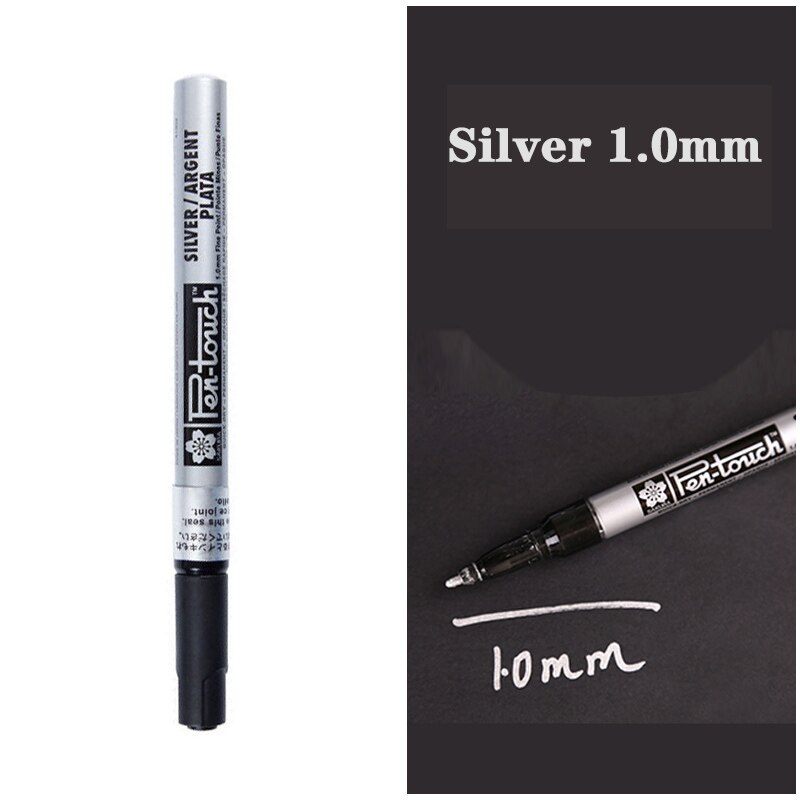 Permanente Metallic Marker Pennen Wit Zilver Goud Verf Pen Marker Voor Papier Glas Stof Cd Band Diy Markering Japanse Briefpapier: Silver 1.0mm