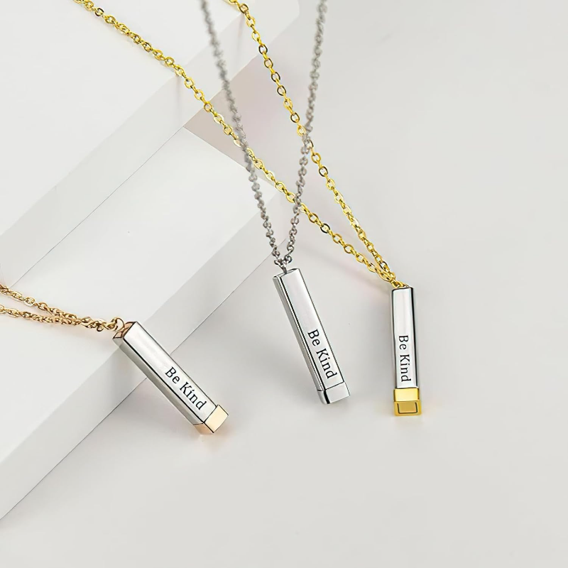 Collares Be Kind of A B para mujer, mensaje oculto, mejores amigos, hermanas de hermandad, de joyería de amistad, colgante de tubo cuadrado
