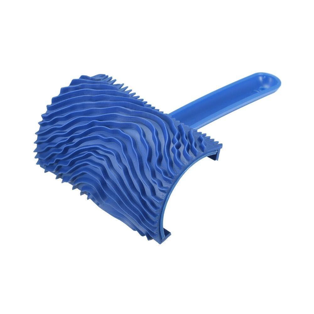 Blå gummi træ korn maling rulle diy korn maleri værktøj træ korn mønster væg maleri rulle med håndtag hjemme værktøj