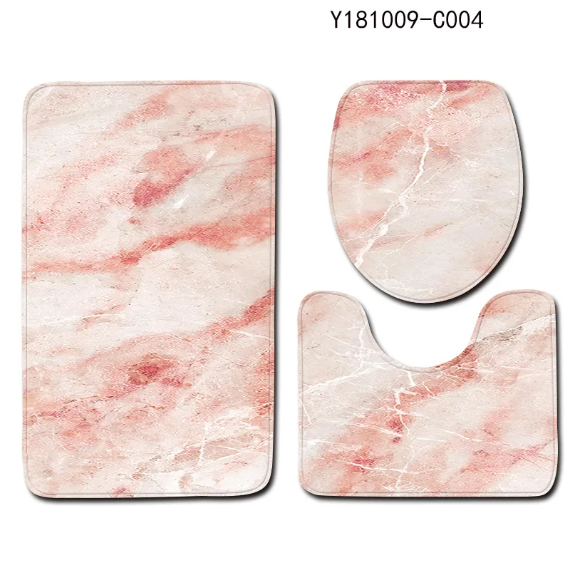 Badkamer marmeren tapijt driedelige set toiletovertrek voetmat badkamer decoratieve mat antislip waterabsorberend dik en comfortabel: Paars