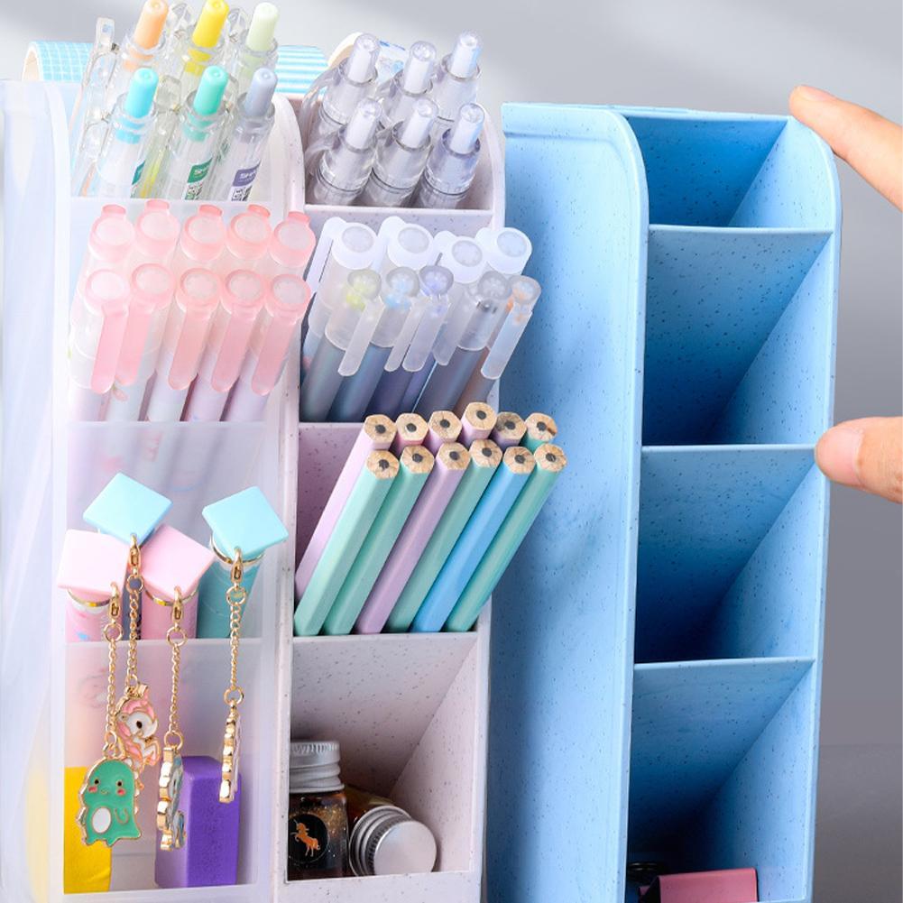 Desktop Organizer Pen Holder Kawaii 4 Gird Desk Makeups Pencil Storage Stand Box School Office Stationery Supplies