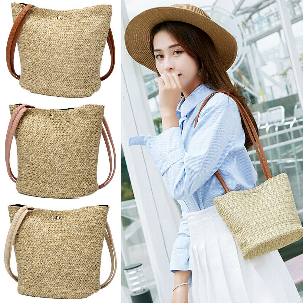 Sac à main tissé en paille pour femmes, sac bohème en rotin avec osier, sac à bandoulière de plage, , décontracté
