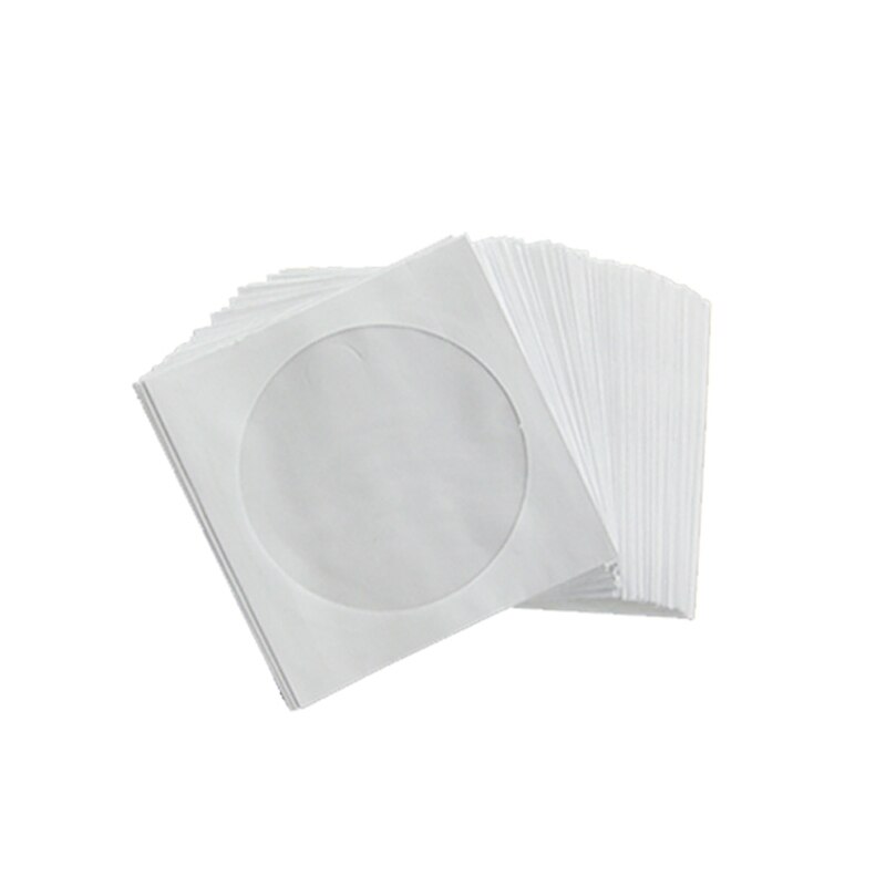 100Pcs Premium Thick White Paper Sleeves Envelope with Window Cut Out Flap for Disc Blu-ray Media Storage Paper Bag