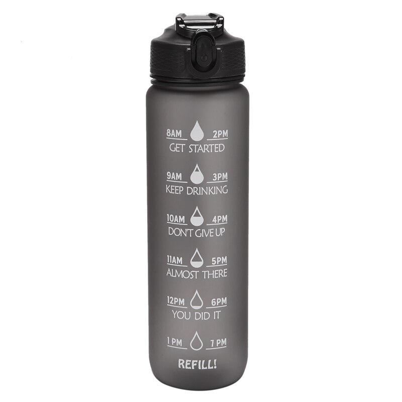 1000ML Tritan Fitness Sports Water Bottle With Time Marker&amp;Straw Large Wide Mouth Leakproof Durable: As Shown 2