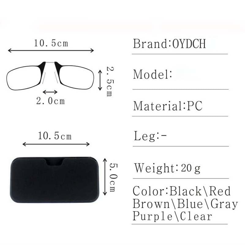 Nose clip reading glasses for both men and women portable legless reading glasses can be attached to a mobile phone case