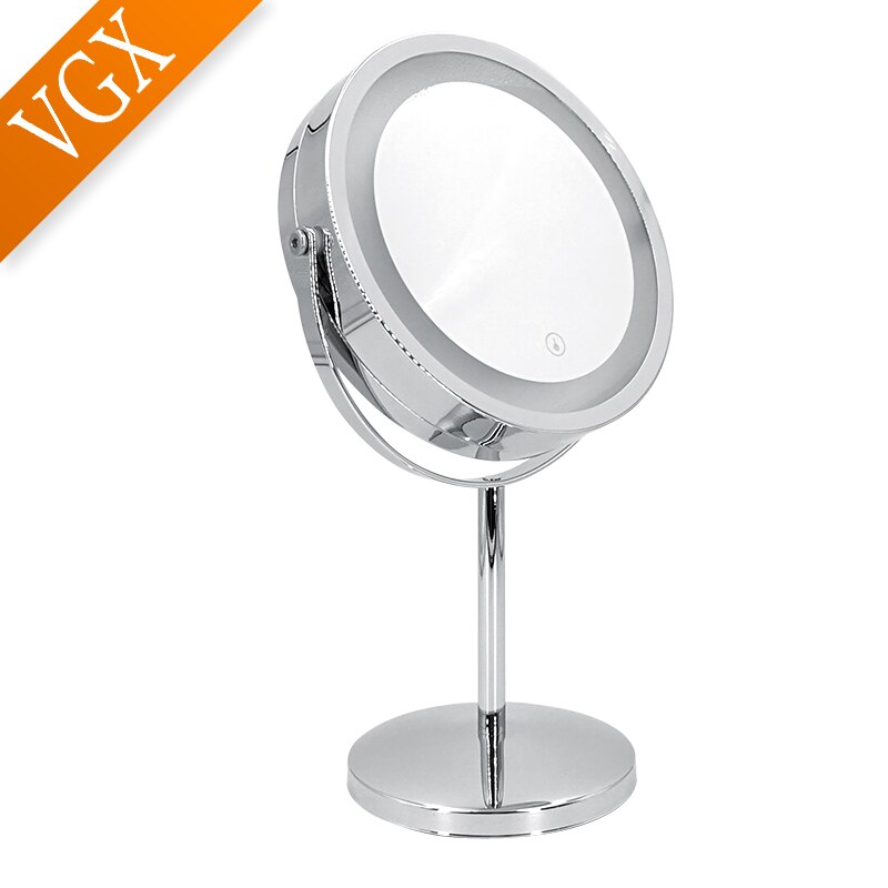 Vgx Badkamer Led Make-Up Spiegel Slaapkamer 8 Inch Desktop Ijdelheid Cosmetische Spiegels Vergrootglas 5x Dubbele Kant Ronde Chrome J212