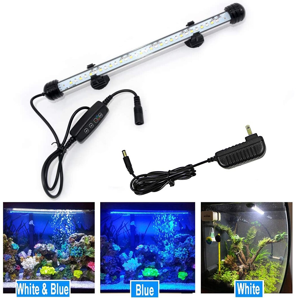 Submersible LED Aquarium Light Fish Tank Light with Timer Auto On/Off White & Blue Stick for Fish Tank 3 Light Mode Dimmable D30: 28cm 30LEDs US Plug