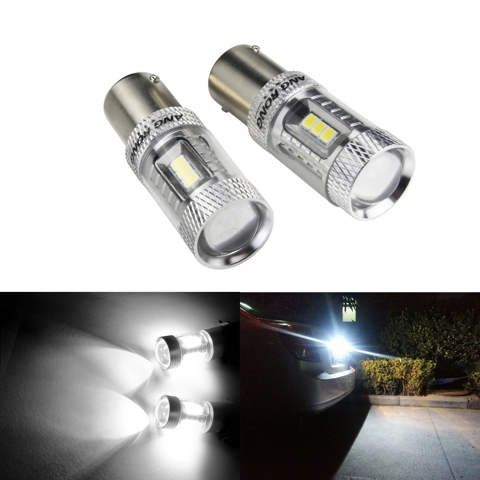 ANGRONG-bombilla LED de freno trasero, luz blanca de alta potencia, BA15s P21W S25 R5W R10W 1156, 2 uds.
