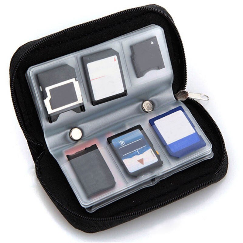 1 PC Black 22 SDHC MMC CF Micro SD Memory Card Storage Carrying Zipper Pouch Case Protector Holder Wallet