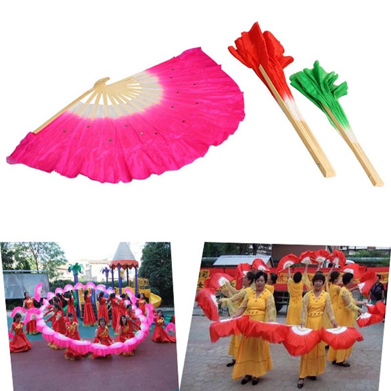 Accessoires de danse du ventre chinoise en soie colorée, en bambou, accessoires pour fans courts QW