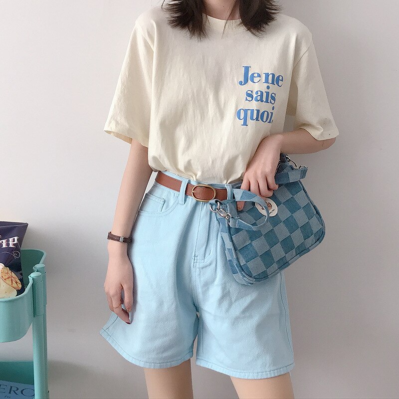 Vrouwen Denim Hobos Handtassen Eenvoudige Plaid Dames Schouder Onderarm Zakken Kleine Draagbare Vrouwelijke Portemonnees Telefoon Pouch