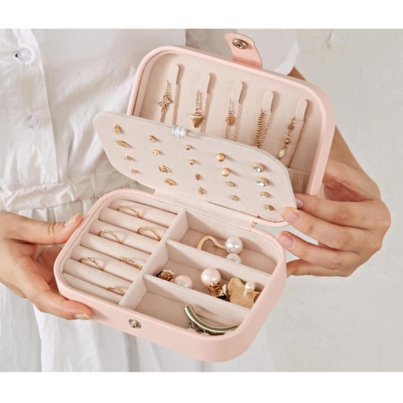 Velvet Jewelry Display Korean Style Earrings Plate Jewelry Box Portable Leather Earrings Ring Multi-function Jewelry Storage Box