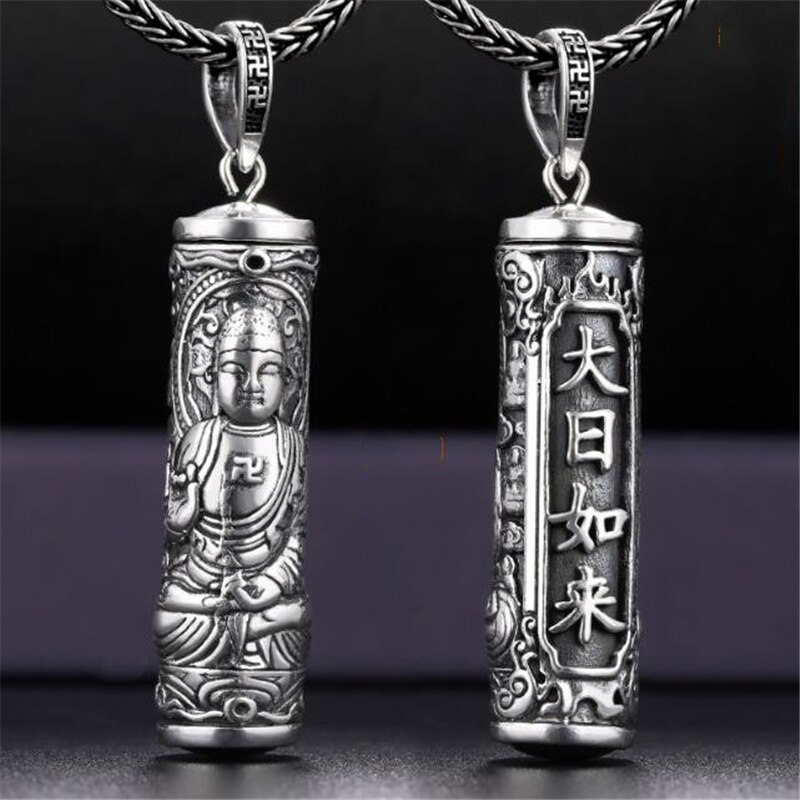 Collier avec pendentif bouddha Shurangama pour homme, chaîne de cou rétro, en argent, à la , d&#39;anniversaire pour garçon, 925: 2