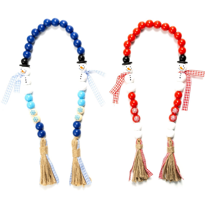 Guirlande de perles de bonhomme de neige, pompon de noël, corde de chanvre et perles en bois, décoration de maison faite à la main pour chambre à coucher: Marine