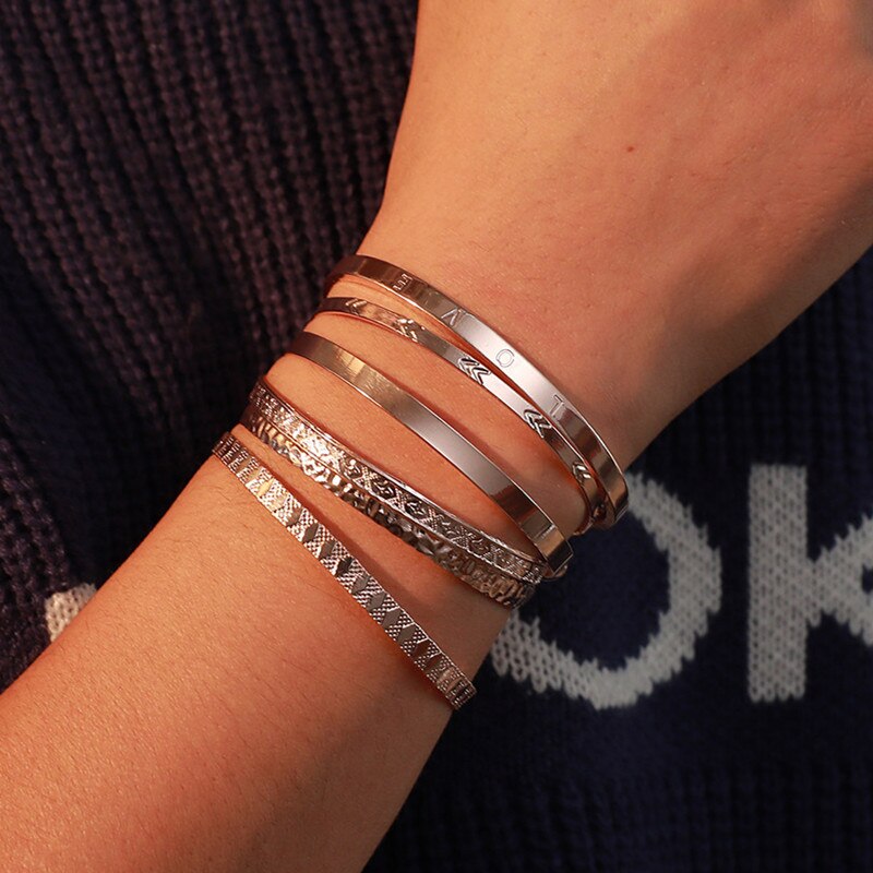 6 Stks/set Boho Vintage Gold Geometrische Gesneden Pijl Ronde Brief Armband Set Strand Mode Armbanden Voor Vrouwen Sieraden