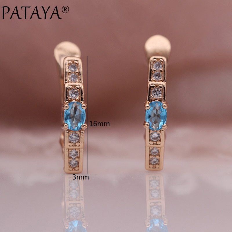 PATAYA Oval Green Earrings Women Wedding Cute Fine Jewelry 585 Rose Gold Multicolor Natural Zircon Dangle Earrings