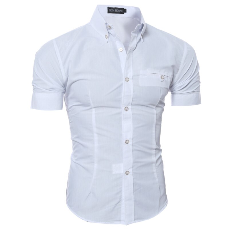 Camisa Social de verano para hombre, camisa de manga corta, Color sólido, ajustada para negocios,